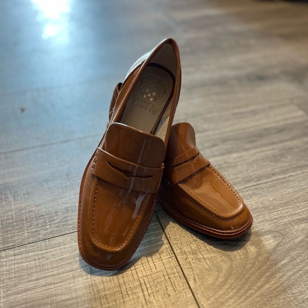 Brand New Vince Camuto patent leather, brown,